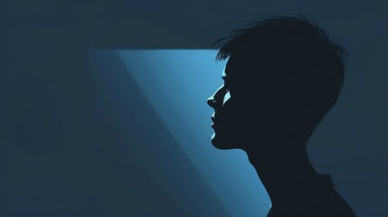 A silhouette of a man looking up at the light, AI