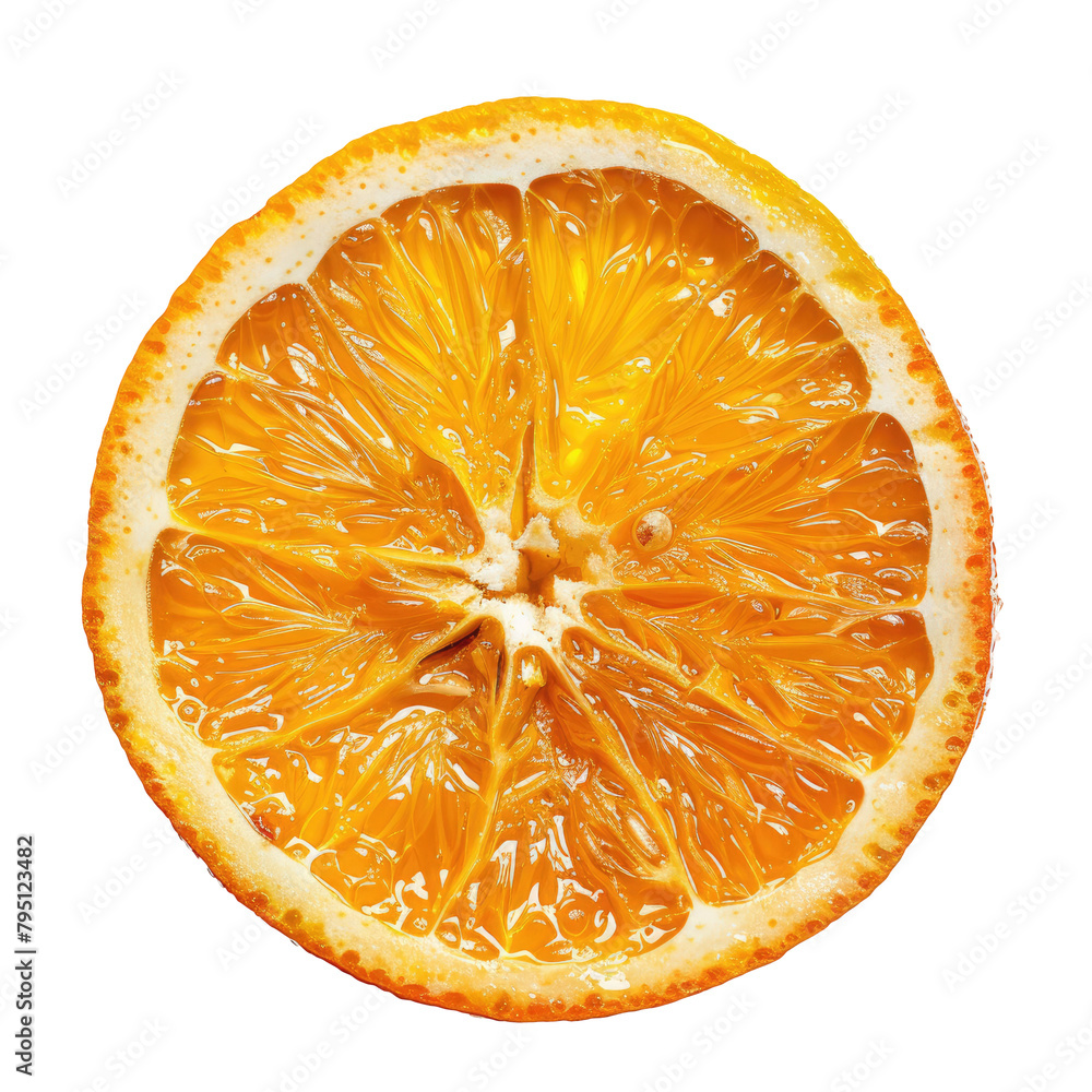 Poster a vibrant orange fruit slice stands alone against a transparent background captured up close with a 