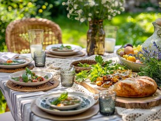 Festive Outdoor Table Setting for Orthodox Easter Celebration