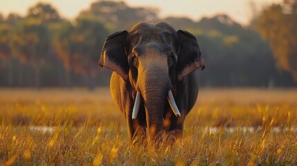 Elephant Standing in Field of Yellow Flowers
