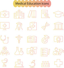 Medical Education web icon set inline style. Editable Vector illustration.
