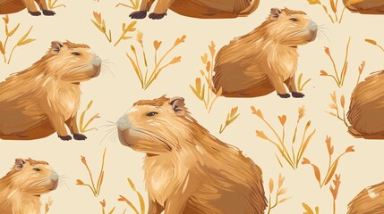 Seamless pattern with cute hamster on a beige background