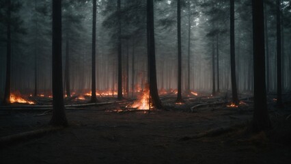 燃える暗い森,Generative AI AI画像