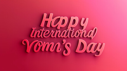 A vibrant crimson background displaying "Happy International Women's Day" in empowering, bold font
