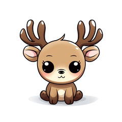 Fototapeta premium clipart kawaii, cute rudolf reindeer, soft pastel colour scheme, white background сreated with Generative Ai