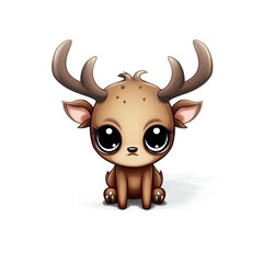 Obraz premium clipart kawaii, cute rudolf reindeer, soft pastel colour scheme, white background сreated with Generative Ai