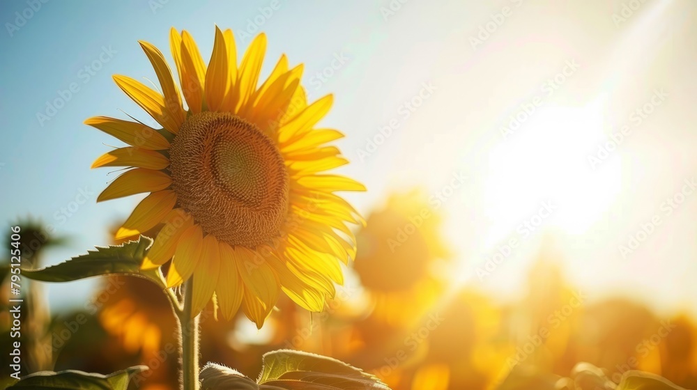 Wall mural Sunflower blooms in shades of yellow, orange, and red, their cheerful faces following the sun across the sky - Wall murals