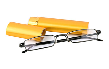 Glasses with case - obrazy, fototapety, plakaty