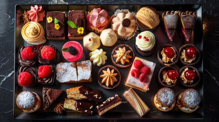 Tempting food platter with a selection of indulgent desserts and sweet treats, perfect for satisfying your sweet tooth
