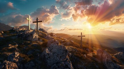 a group of crosses on a mountain