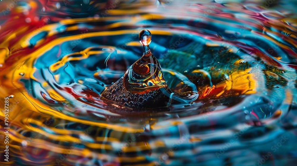 Poster vivid display of hues and textures within a single, pristine water drop