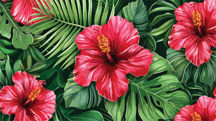 Seamless pattern Exotic hawaiian tropical hibiscus flower