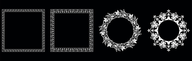 Set of decorative frames Elegant vector element for design in Eastern style, place for text. Floral black and white borders. Lace illustration for invitations and greeting cards.