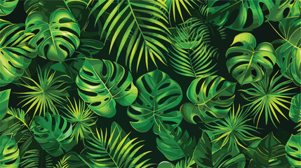 Fototapeta na wymiar Seamless pattern Exotic tropical green leaves artwork