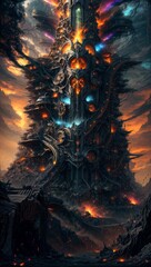 Fototapeta premium SF風の燃える魔神,Generative AI AI画像