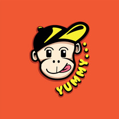 Monkey mascot logo template wearing a hat, monkey logo for delicious food identity