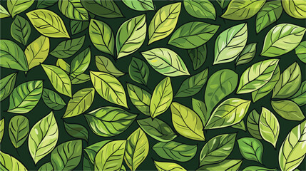 Seamless pattern with hand drawn green leaves Vector