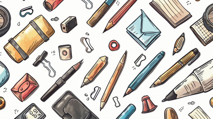 Seamless pattern with stationery drawing utensils