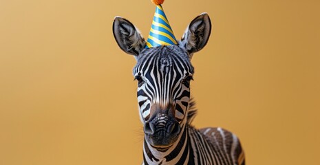 Naklejka premium Zebra Wearing Party Hat