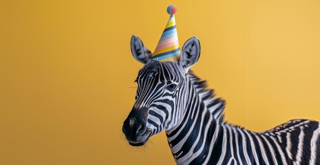 Fototapeta premium Zebra Wearing Party Hat