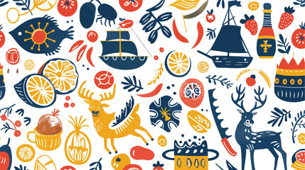 Seamless Swedish pattern with symbols of Sweden 