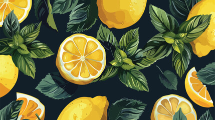 Seamless vector pattern with lemons and mint leaves vector