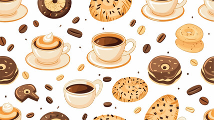 Seamless vector pattern with tea and coffee cups cook