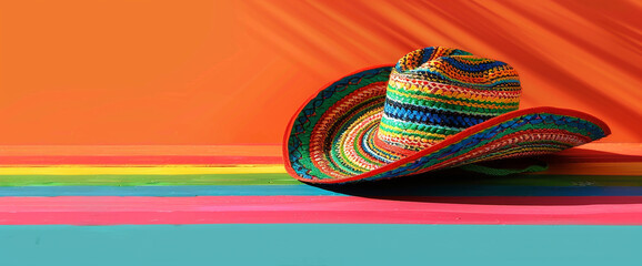 A vibrant Cinco de Mayo sombrero resting on one side, leaving space for your fiesta invitations.