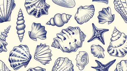 Seashell seamless pattern for tattoo fabrics 