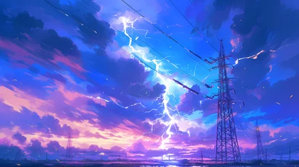 Foto auf Alu-Dibond abstract amazing lightning strike, anime background © agus