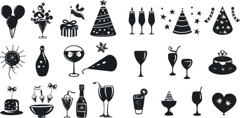 Celebration black icons vector illustration