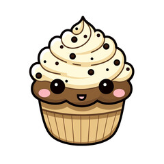 clipart kawaii, choc chip cookie, whip cream and sprinkles, soft pastel colour scheme, white background сreated with Generative Ai