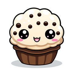 clipart kawaii, choc chip cookie, whip cream and sprinkles, soft pastel colour scheme, white background сreated with Generative Ai