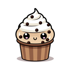 clipart kawaii, choc chip cookie, whip cream and sprinkles, soft pastel colour scheme, white background сreated with Generative Ai