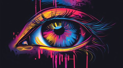 a colorful eye with eyelashes and eyelashes dripping