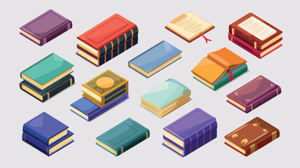 Set of colorful closed books in the isometric.Books style