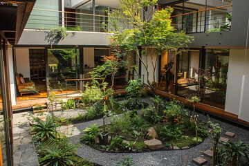 A modern house with a courtyard garden in the center, bringing nature and serenity into the heart of the home.