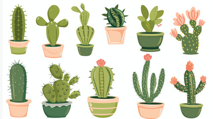 Set of cute cactus and succulents vector illustration