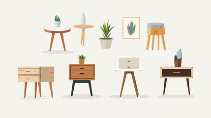 Set of different living room side tables flat style vector