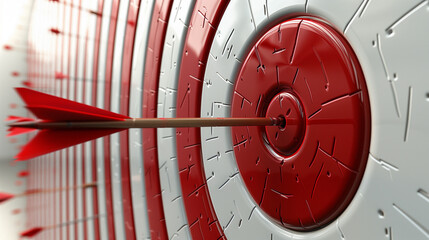 Dynamic 3D Arrows Hit Target: Red and White on White Background