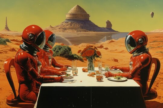 People having feast table furniture clothing