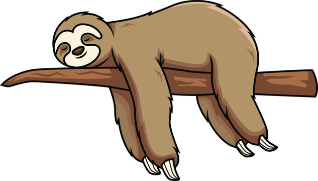 recommend clip art: Cartoon sloth sleeping on tree branch vector illustration