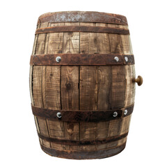 Obraz premium A fresh wooden barrel for storing alcoholic beverages is showcased against a transparent background