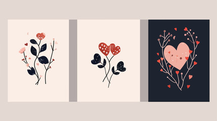 Set of Valentines day greeting cards. Cute vector illustration