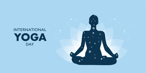 World yoga day banner design. June 21st. Yoga banner background. Health and fitness concept.