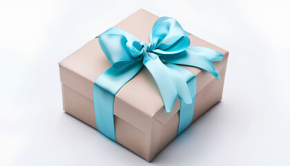Obraz premium Gift box with blue bow on white background. International Women's Day celebration