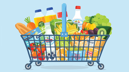 Shopping basket full of food and drink. Grocery cart