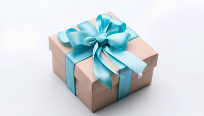 Obraz na płótnie Canvas Gift box with blue bow on white background. International Women's Day celebration