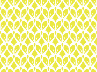Flower geometric pattern. Seamless vector background. White and yellow ornament. Ornament for fabric, wallpaper, packaging. Decorative print