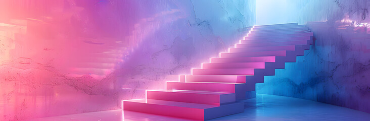 a staircase with a colorful background and a light coming down the stairs